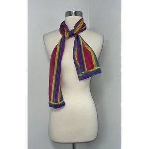 Neck Scarf Womens Rainbow Striped Pink Purple Yellow Satiny 50"X9" Oblong